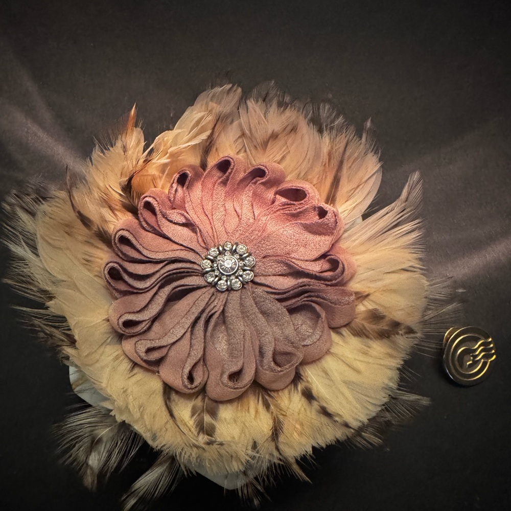 Elegant Feather and Fabric Brooch